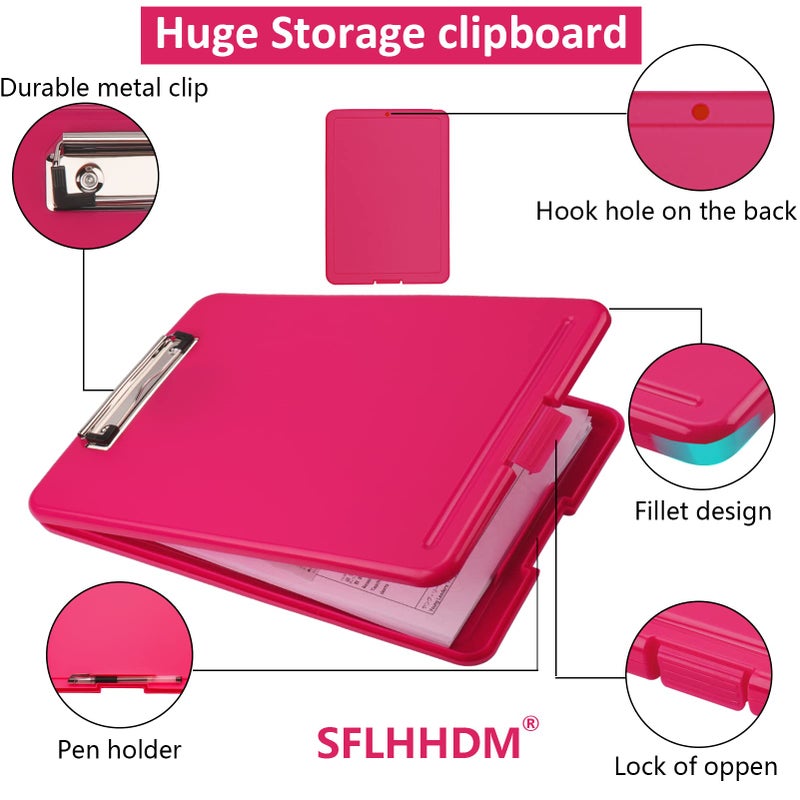 SFLHHDM A4 Clipboards  Folder Clipboard with Storage  Folio Plastic Clipboard with Low Profile Clip  File Binder Clipboard Case  Waterproof Nursing Clipboards Foldable Document Case for Office Work -Rose red - Image 5